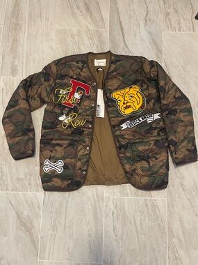 First Row Camo Quilted Jacket with Bulldog Patch